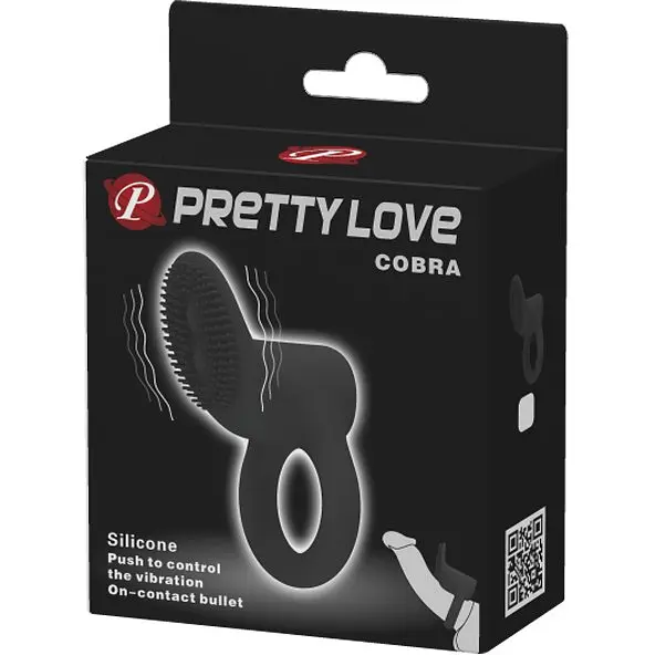 Віброкільце зі стимулятором із язичками Pretty Love LyBaile Cobra Penis Ring Vibrating Black, 5.1х2.6 см (чорний) - фото 8