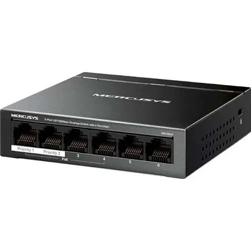 Комутатор MS106LP, Black, LAN 10/100/1000Mb, 4 порти PoE+ Mercusys teh0028257 - фото 2