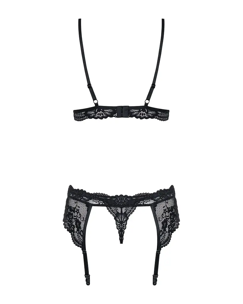 Мереживний комплект білизни Obsessive 810-SEG-1 L/XL Black, бюстгальтер, стрінги, пояс для панчіх - фото 6