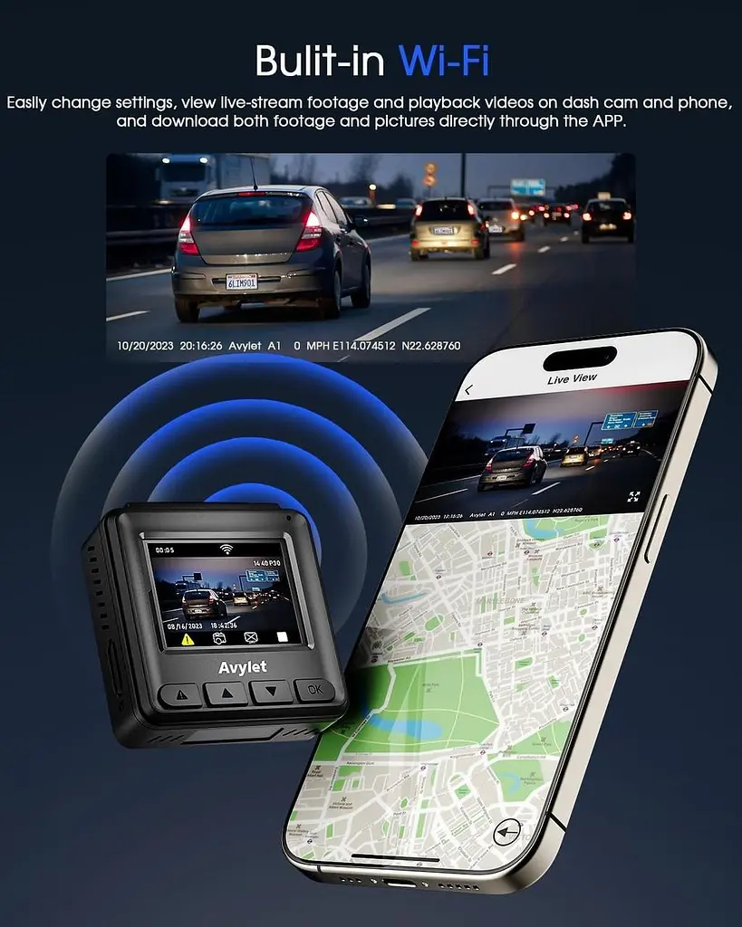 Відеореєстратор Avylet A1/ 2К / 170° / GPS / Wi-Fi / Чорний - фото 2