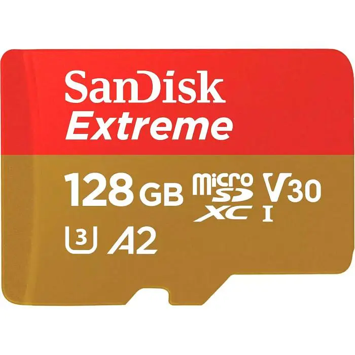 Карта пам'яті Sandisk 128GB microSDXC Extreme for Action Cams and Drones + SD Adapter + 1 year Rescue (SDSQXAA-128G-GN6AA) - фото 2