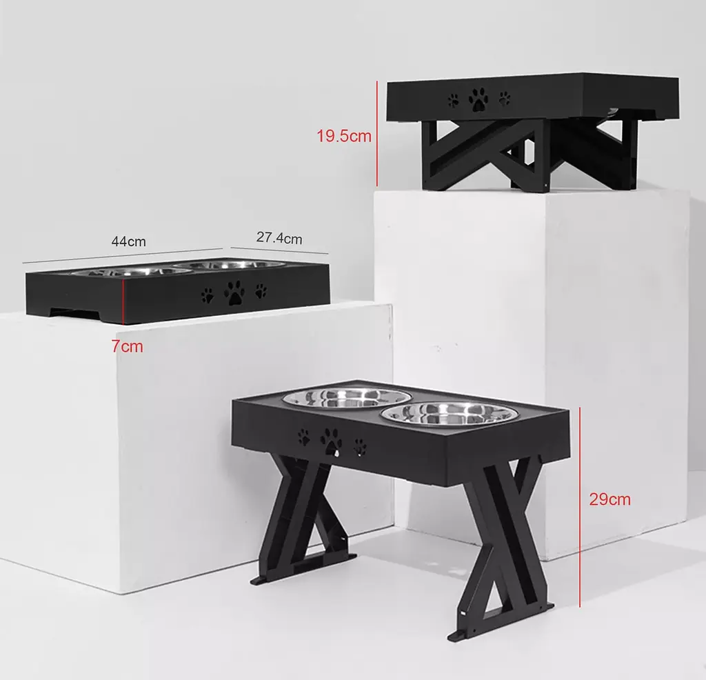 Миска для собак ELS PET 2 х 1,3 л двойная на подставке с регулируемой высотой, Черный - фото 2
