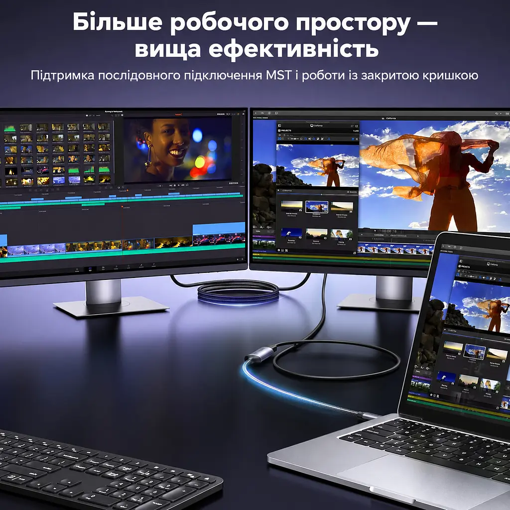 Відеоадаптер UGREEN CM654 USB-C - DisplayPort 8K 60 Гц 0,1 м космічний сірий (15575) - фото 8