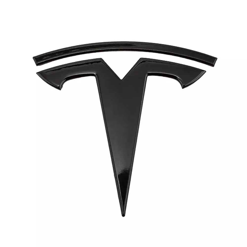 Емблема Tesla Чорна 77 мм Пластик на скотче (Завод) - фото 2