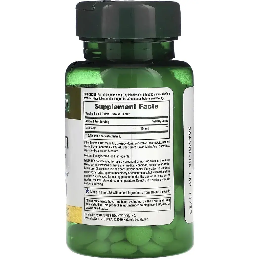 Мелатонин быстро растворимый Nature's Bounty Melatonin вкус вишни 10 мг 45 таблеток - фото 2