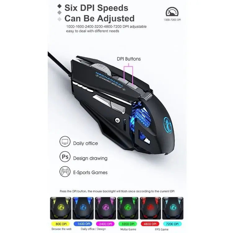 Ігрова миша iMICE T96 7 кнопок, 7200 DPI, Led Lighting - фото 2