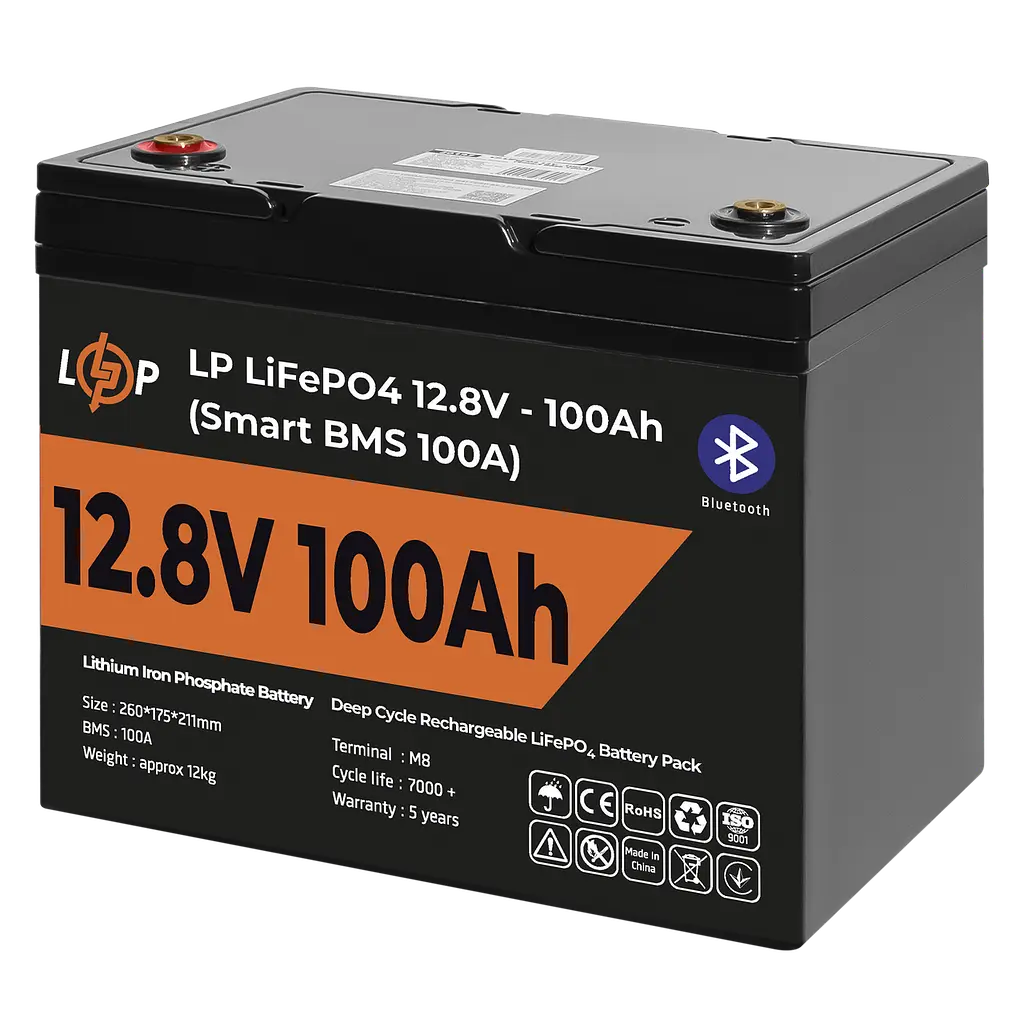 Акумулятор LP LiFePO4 12V (12,8V) - 100 Ah (1280Wh) (Smart BMS 100А) з BT пластик - фото 3