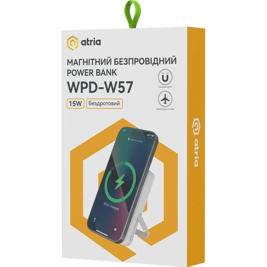 Павербанк ATRIA Magnetic White 10 000 mAh / 15 Вт (WPD-W57) - фото 10