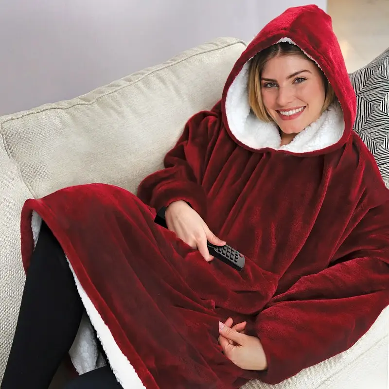 Толстовка двостороння халат з капюшоном і рукавами унісекс Huggle Hoodie бордовий - фото 4
