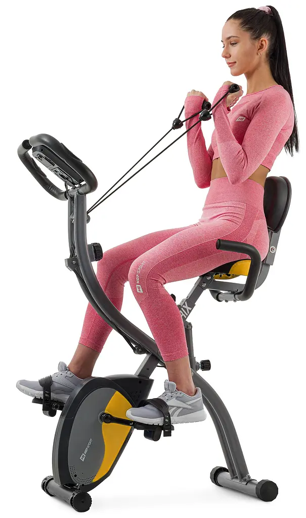 Велотренажер магнітний Hop-Sport HS-3010X Grix X-Bike з еспандерами сіро-жовтий - фото 2