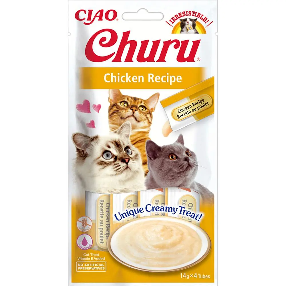 Вологі ласощі для котів INABA Churu вершковий мус в стіках з куркою 4 шт по 14 г