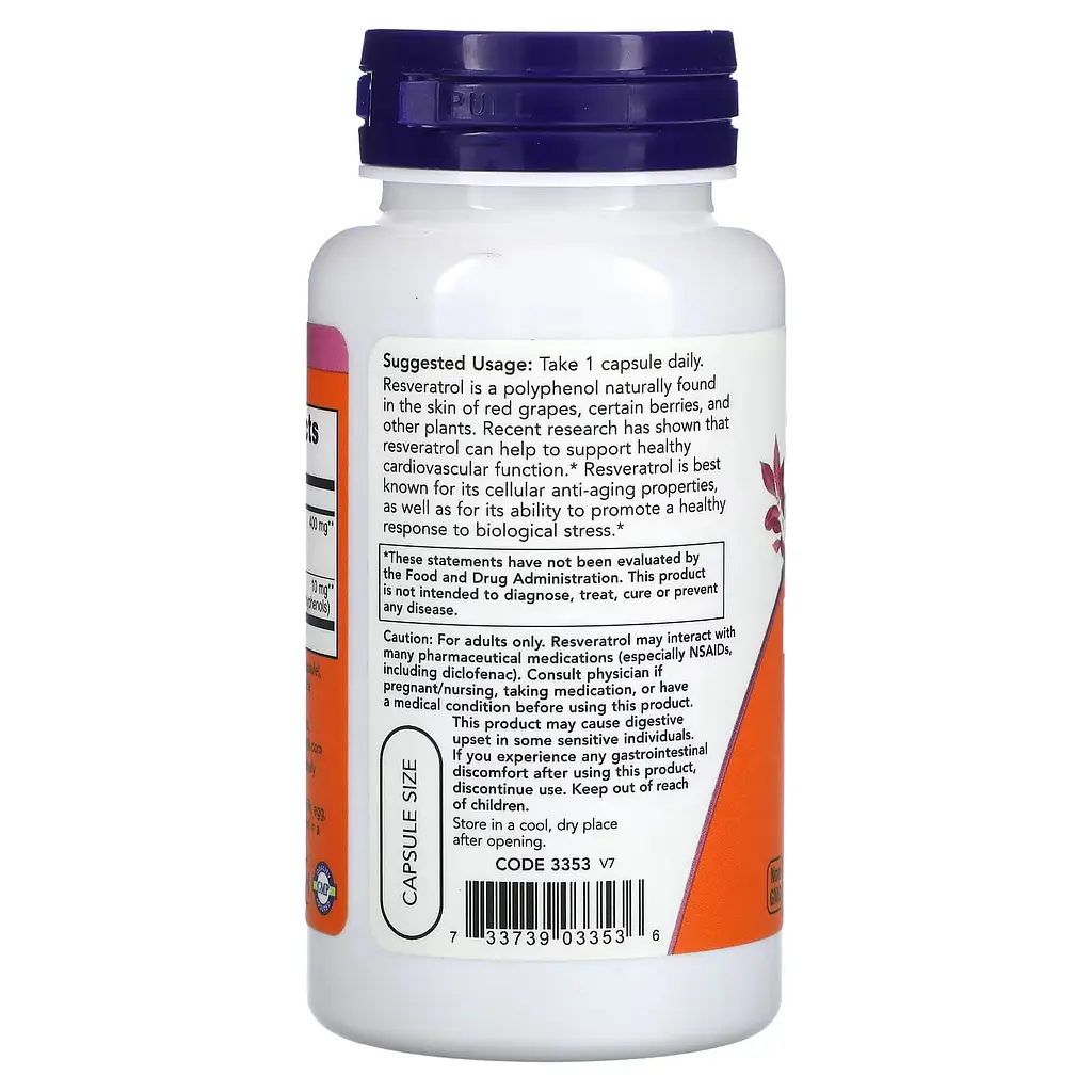 Ресвератрол Resveratrol 200 mg 60 капсул NOW vit0005019 - фото 3