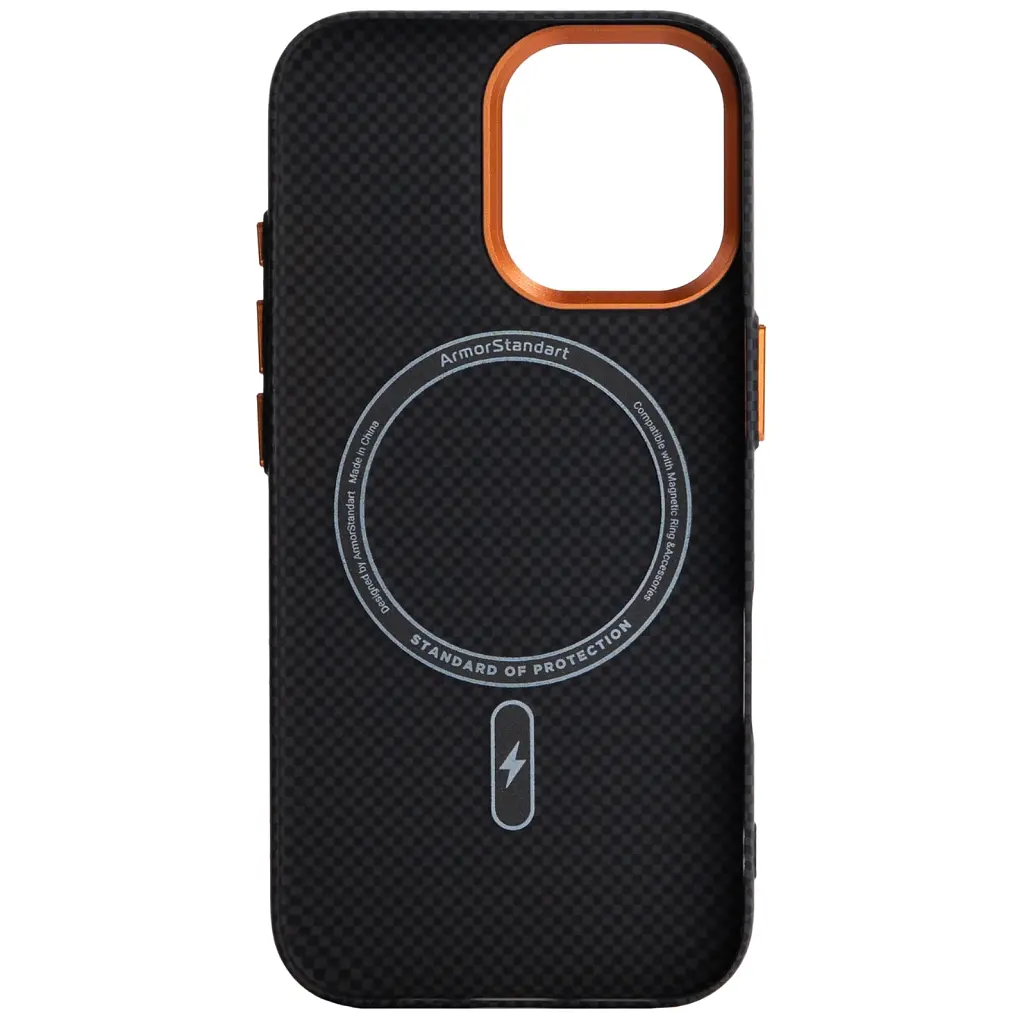 Чохол до мобільного телефона Armorstandart LikeCarbon2 SE MagCase Apple iPhone 17 Kevlar Black Orange (ARM89163) - фото 2