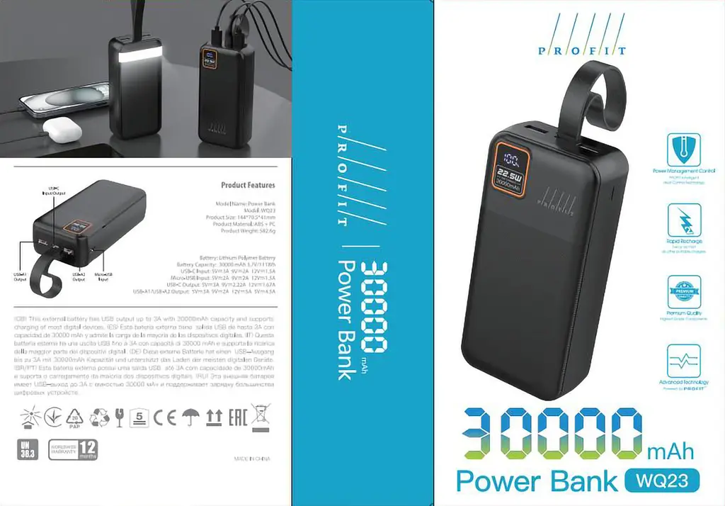 Аккумулятор портативный внешний Profit WQ23 30000 mah 22.5 W черный - фото 3