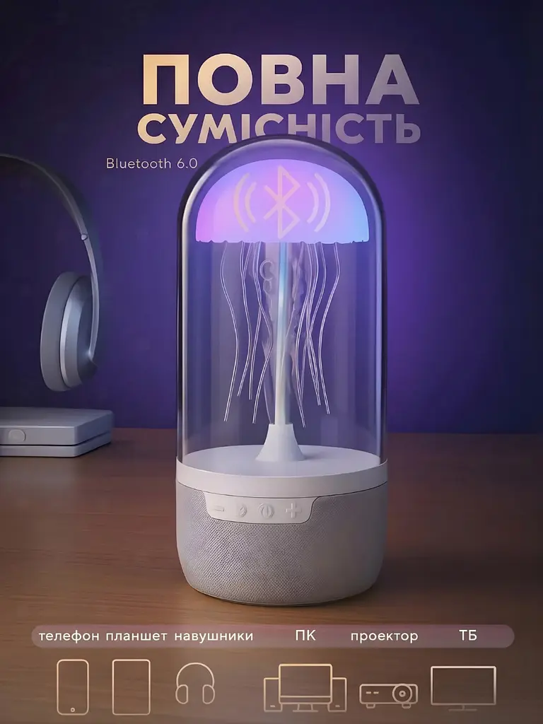 Креативна Bluetooth колонка з підсвічуванням RGB Медуза, 7 кольорів LED, Колонка-нічник з хорошим звучанням, Біла (2082387841) - фото 3