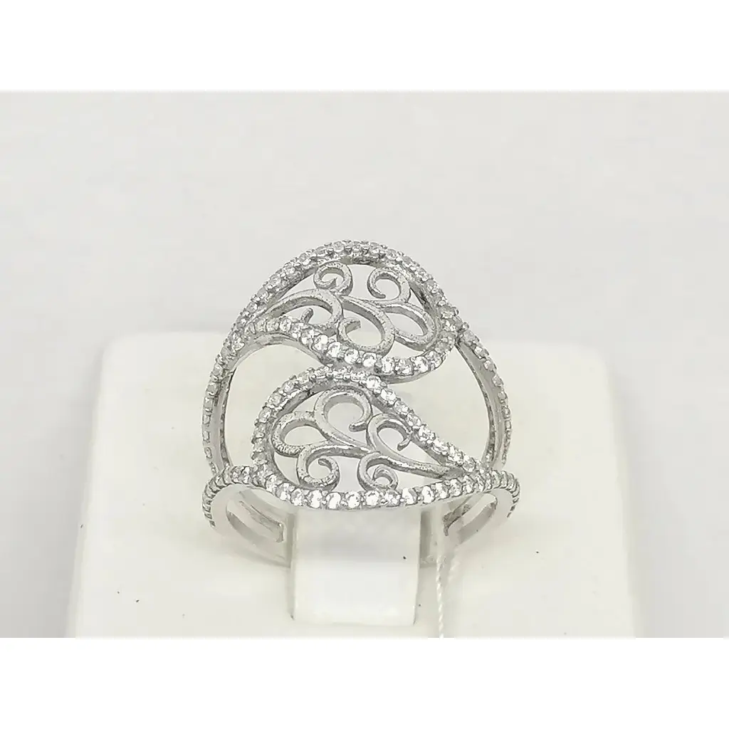 Срібне кільце Агні Обійми з фіанітами. 1136/1Р-CZ 17 - фото 4