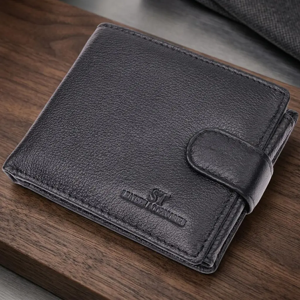 Цікавий гаманець із блоком під документи з натуральної шкіри ST Leather 22480 чорний - фото 11