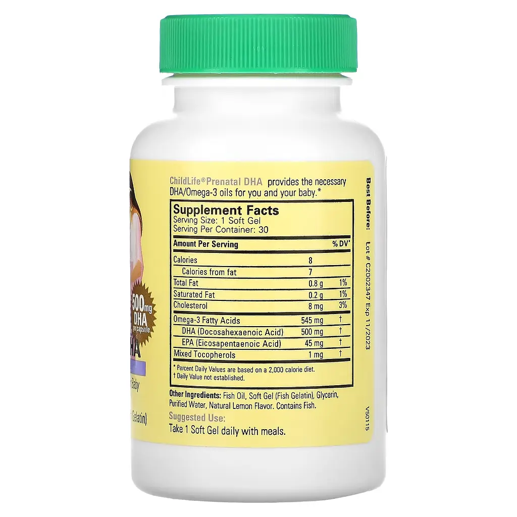 Пренатальна ДГА Prenatal DHA 500мг - 30 софтгель ChildLife - фото 2