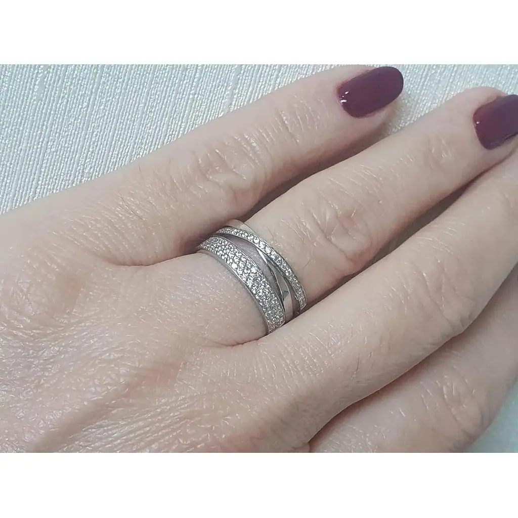 Золоте кільце Харківська ювелірна фабрика з фіанітами. 80679-БЕЛ 17,5 - фото 2