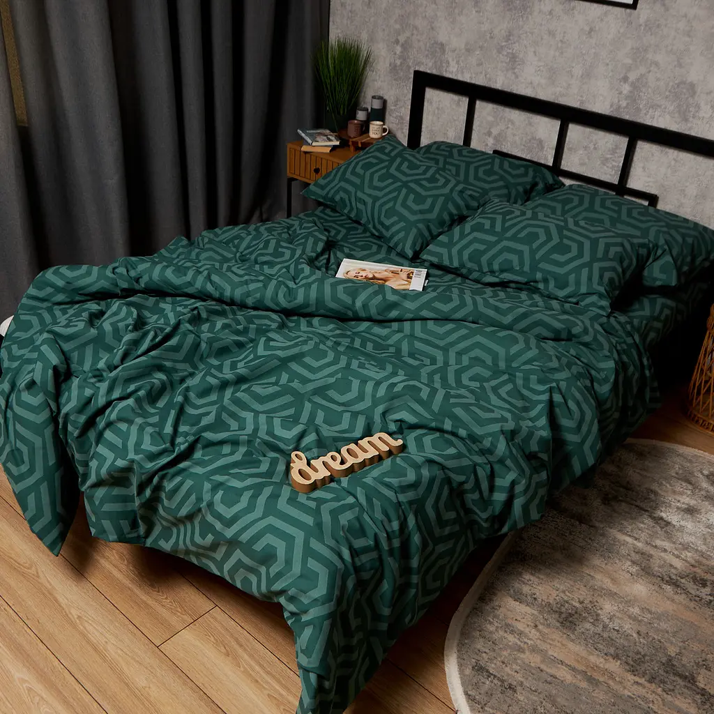 Комплект постельного белья Moon&Star Бязь Gold Люкс Emerald Maze Полуторный 143х210 наволочки 4х70х70 - фото 5
