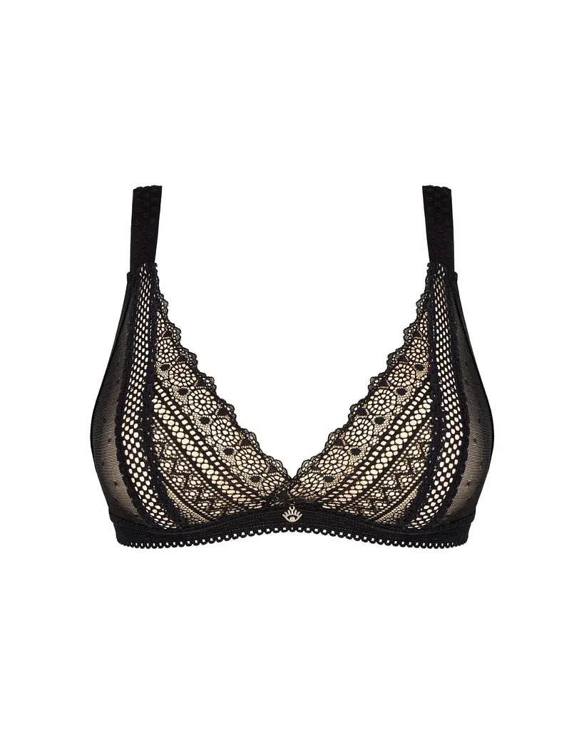 Мереживний бюстгальтер із трикутною чашкою Obsessive Estiqua bra M/L, чорний, широкі лямки - фото 3