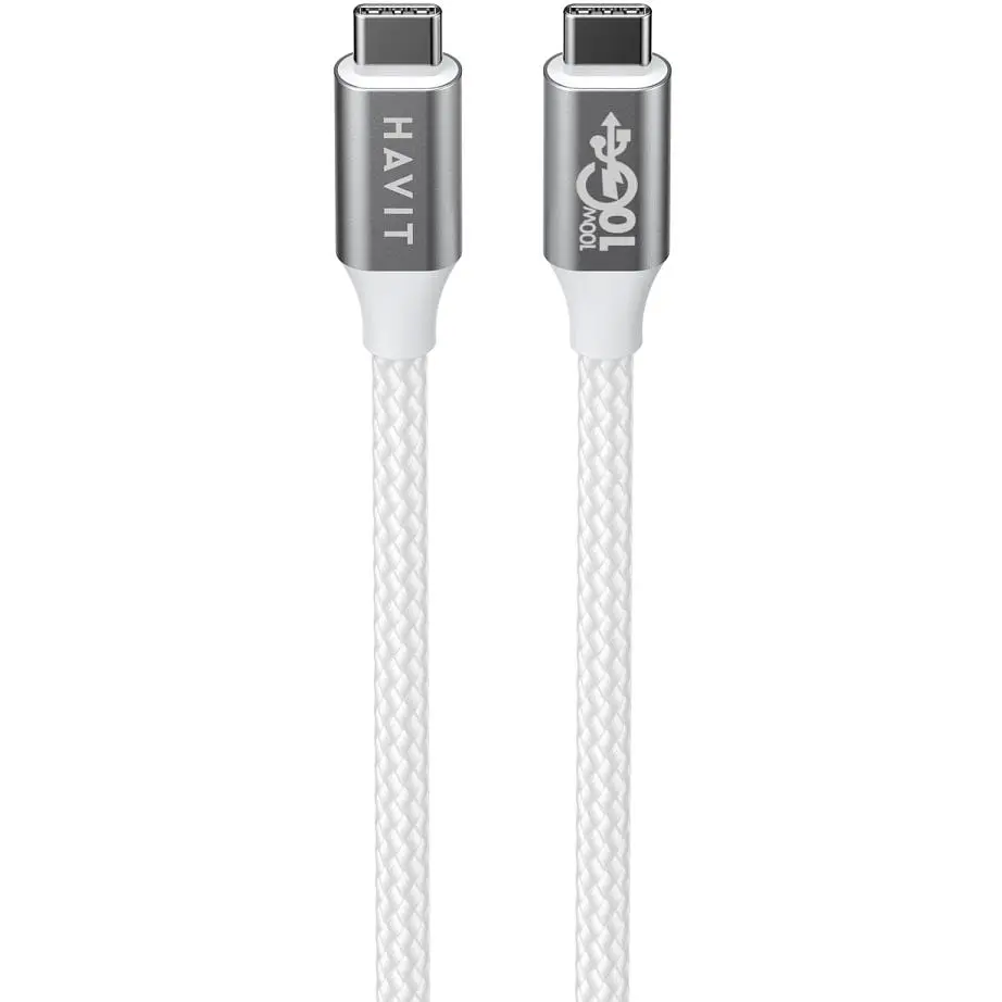 Кабель Havit HV-CB6290 PD100W 5A USB-C to USB-C 1 м белый (HV-CB6290) - фото 2