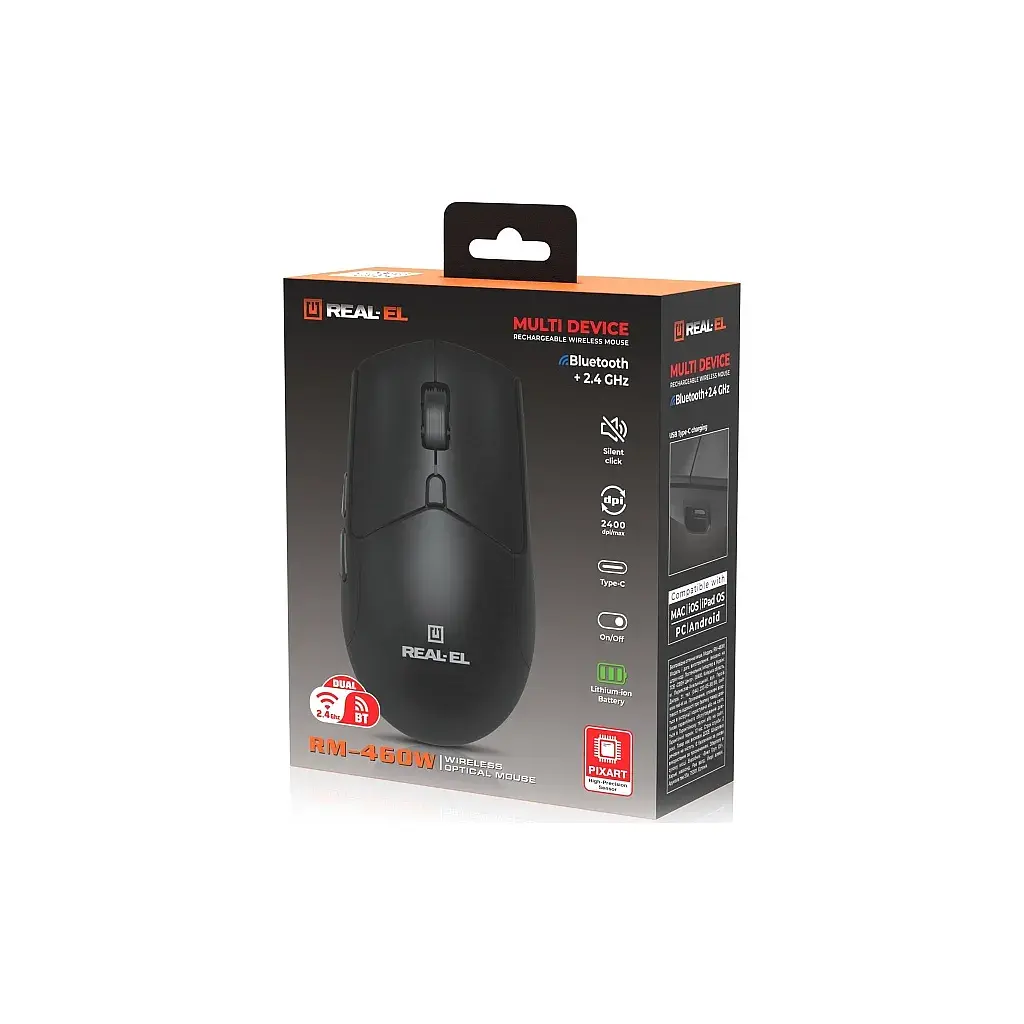 Мишка REAL-EL RM-460W Wireless/Bluetooth Black (EL123200048) - фото 8