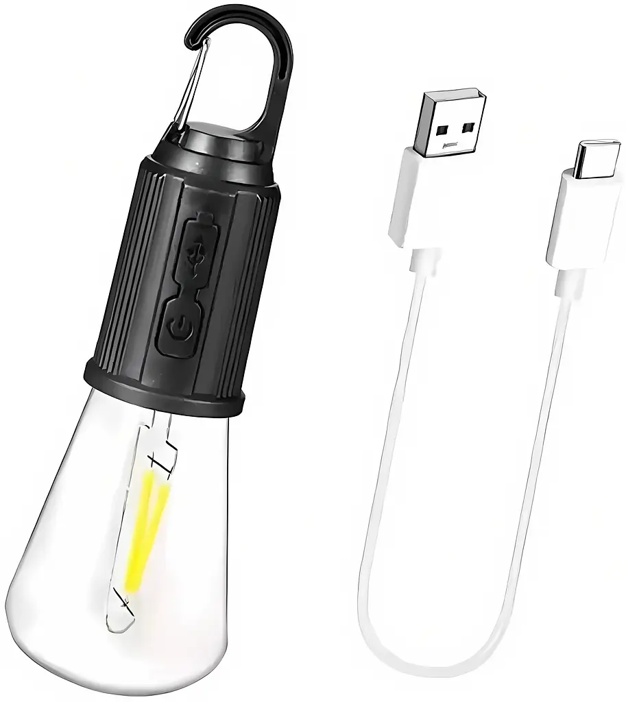 Лампочка кемпінгова акумуляторна LED Camping Lamp T02 з карабіном USB теплий білий