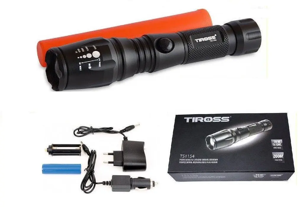 Фонарь ручной аккумуляторный Tiross TS 1154 до 500 м, 4 режима работы, водонепроницаемый 1 шт. черный (TS 1154) - фото 2