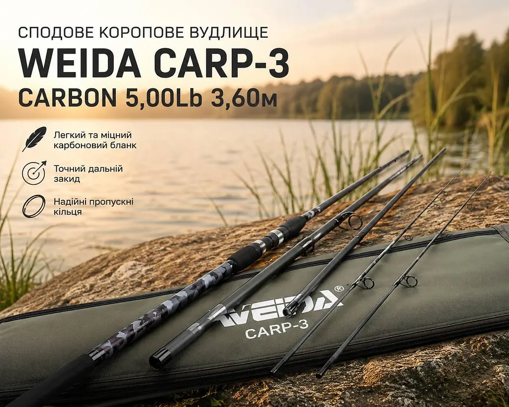 Сподове коропове вудлище Weida Carp-3 Carbon 5.00Lb 3.60м - фото 5