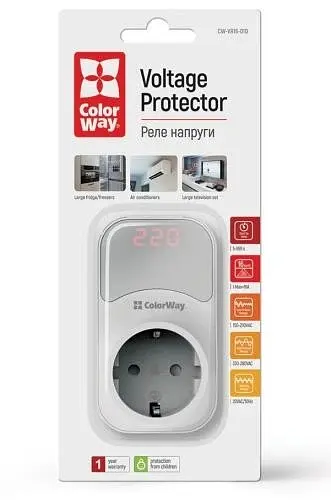 Реле напруги DS1, White, 1 розетка (220 В / 50 Гц), до 16 A / 3520 Вт ColorWay teh0019920 - фото 7