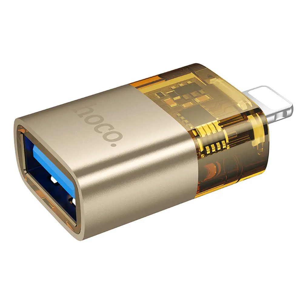 Адаптер переходник Hoco UA36 Lightning to USB золотистый - фото 4