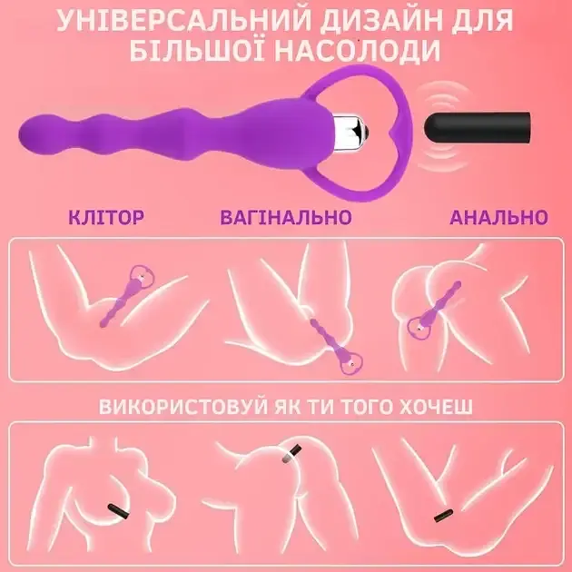 Анальна пробка I’MCUM HeartBeads Силіконова 10 режимів вібраціїї Фіолетова (IM-KGS216) - фото 4