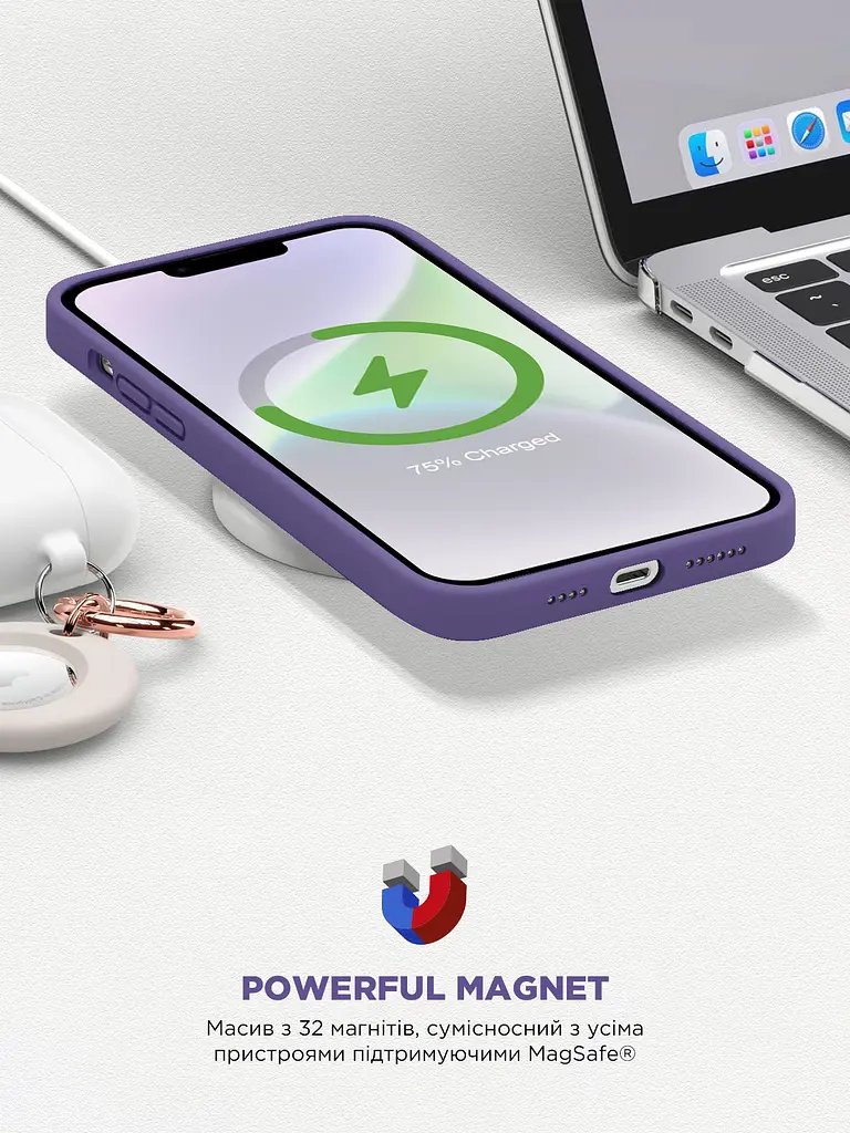 Силиконовый чехол с MagSafe для Apple iPhone 14, ICON2 MagCase, фиолетовый, противоударный, панель с мягкой подкладкой, защита всего корпуса, поддержка беспроводной зарядки, совместим с защитными стеклами и пленками, ArmorStandart (ARM68393) - фото 9