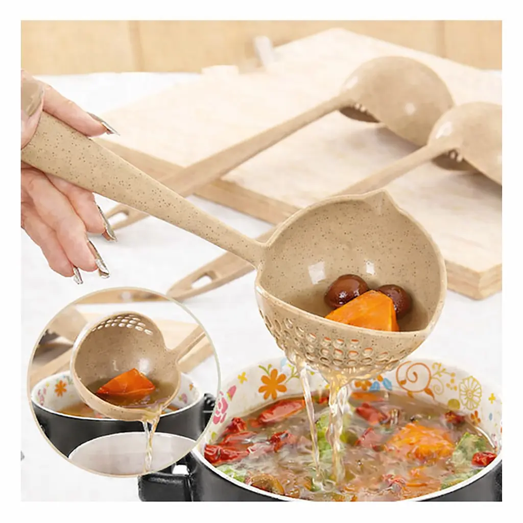 Ополоник-шумівка MagicKitchen 2 в 1 із ситом для супу та проціджування Бежевий 88308 - фото 4