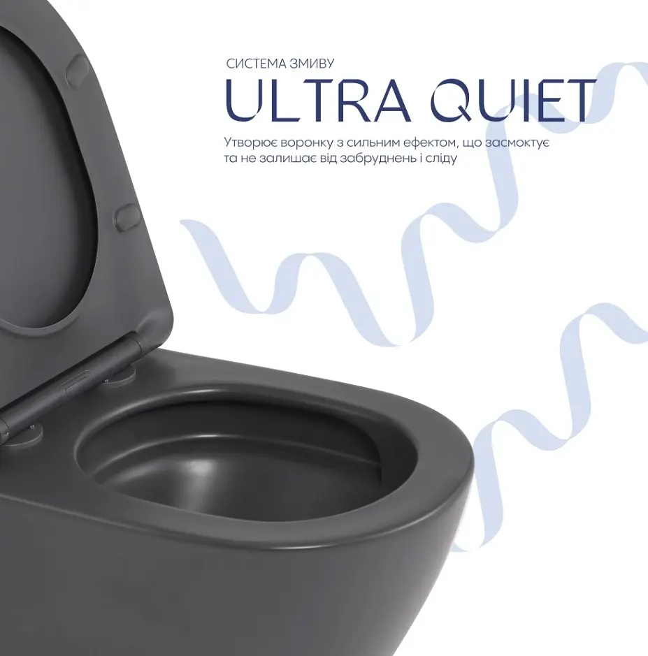 Унітаз підвісний Qtap Robin Ultra Quiet, Anthracite, з сидінням Slim Duroplast / Soft-close / Quick Release QTROB26AN48995 - фото 4