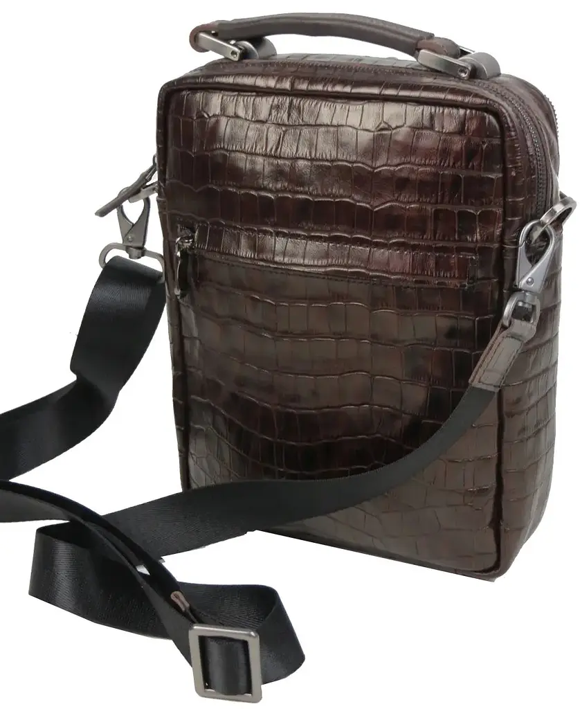 Шкіряна чоловіча сумка Mykhail Ikhtyar 20х25х7 см Коричневий (45033 croco brown) - фото 3