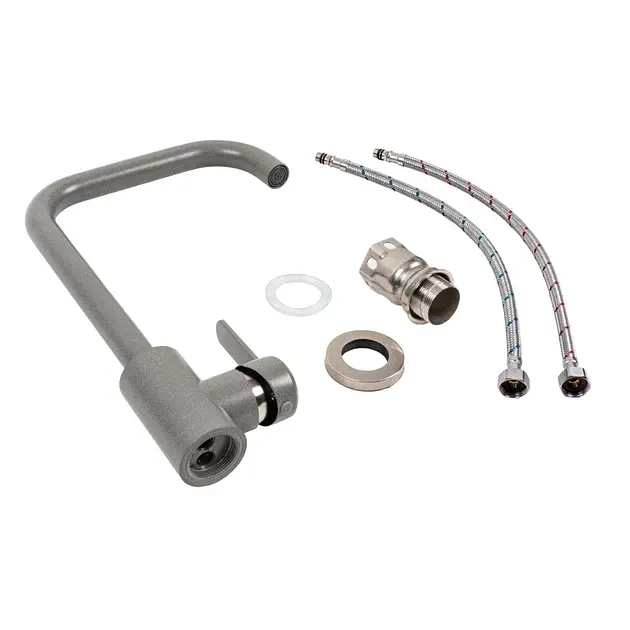 Змішувач кухонний Platinum KT 11 (3008B-FH) поворотний одноважільний з нержавіючої сталі сірий мусон - фото 2