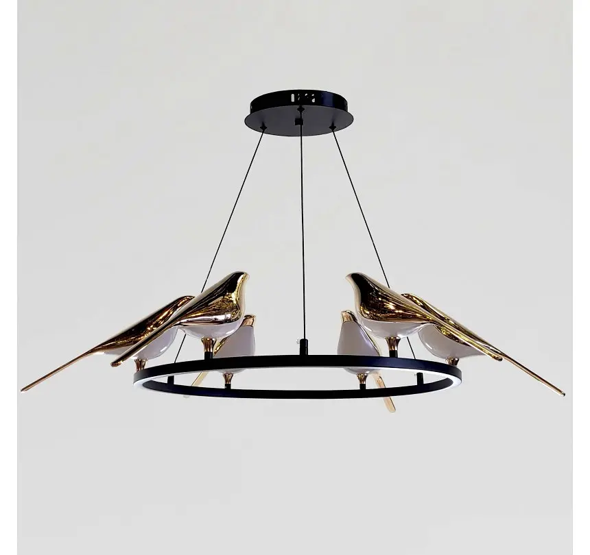 Світлодіодна підвісна люстра Artlight 21130/6GD із шістьма декоративними птахами, 26 Вт, чорний + золото - фото 2