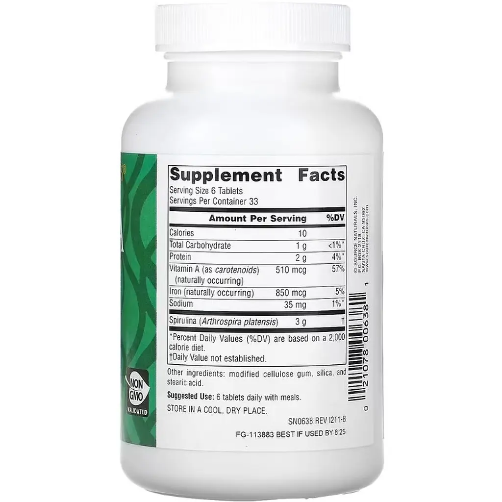 Спіруліна Source Naturals Spirulina 500 мг 100 таблеток (2023-10-4613) - фото 2