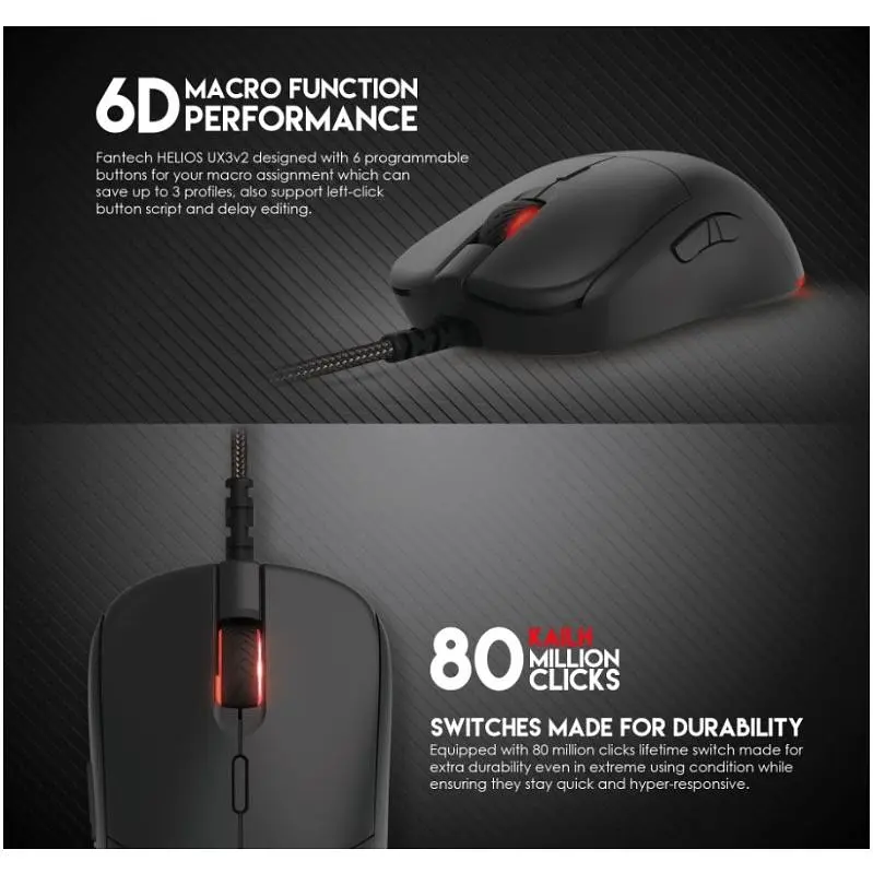 Игровая мышь Fantech UX-3 V2 HELIOS PixArt 3389, 400IPS, 50G, 1600DPI Black - фото 7
