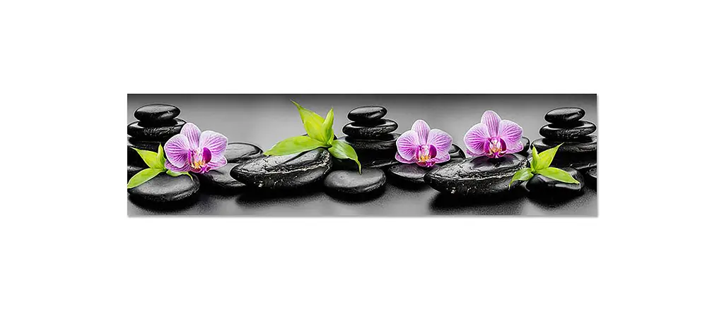 Кухонний фартух Чорне каміння для кухні наклейка Орхідеї квіти камені Сірий 65х250 см Happy Pocket Z180540 - фото 7