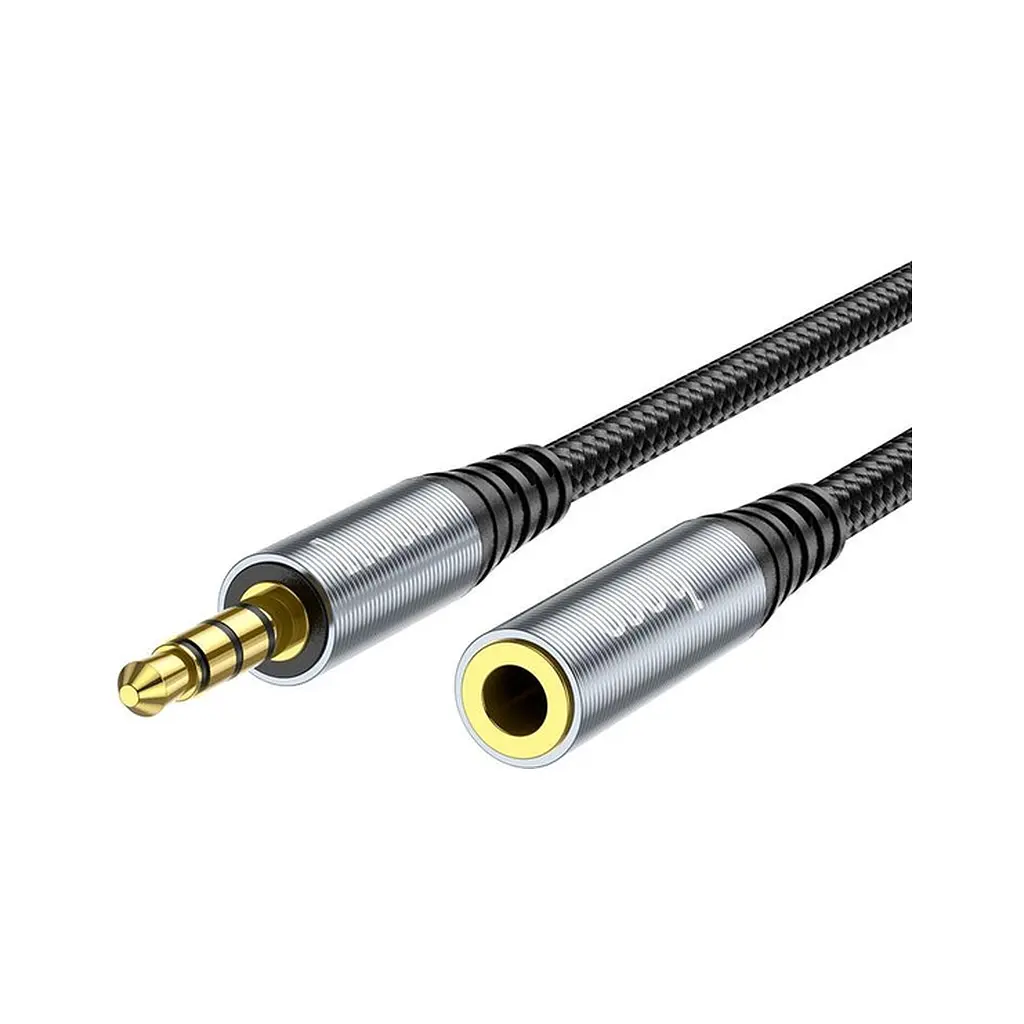 Кабель мультимедійний 3.5mm M to 3.5mm F 1.0m Gray HOCO (6931474762153) - фото 2