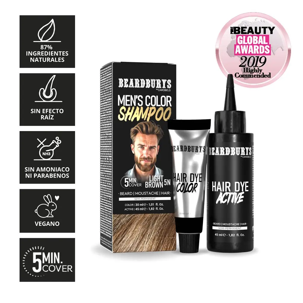 Шампунь камуфлюючий Beardburys Men's Color Shampoo Light Brown 5N світло-коричневий - фото 4