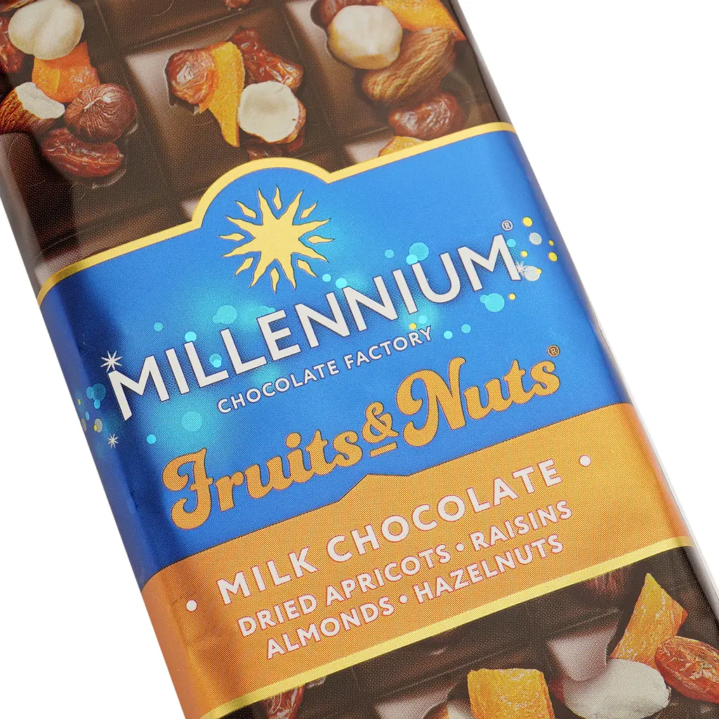 Шоколад Millennium Fruits & Nuts молочний з мигдалем, фундуком, курагою та родзинками 140 г (782561) - фото 3