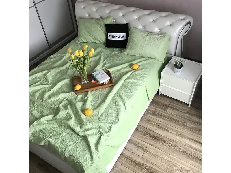 Велюрові покривало салатового кольору з210х230 із двома наволочками 50х70 ALBO pbe0052902 - фото 8