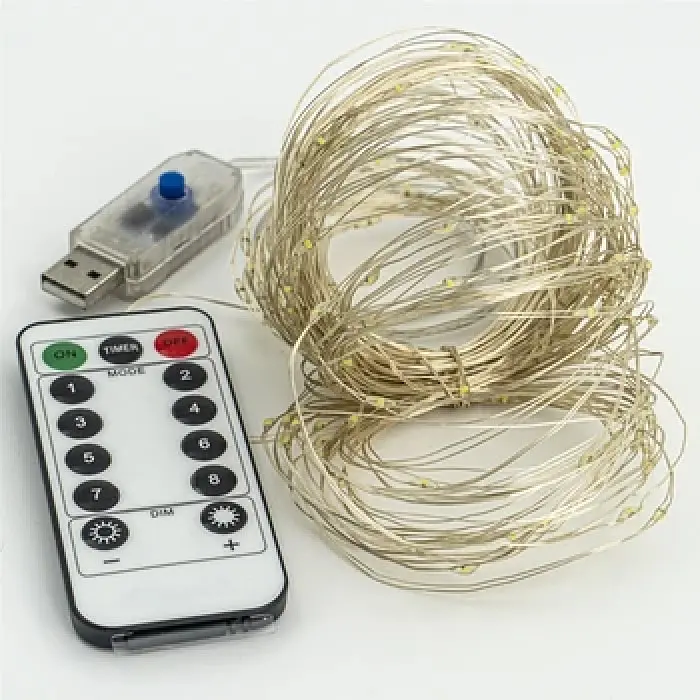 Світлодіодна гірлянда на мідному дроті 5 метрів USB, Теплий білий, з пультом ДК форма лампочки крапля - фото 6