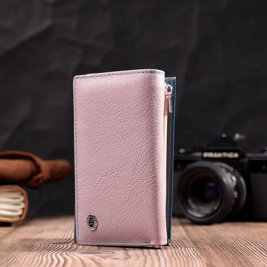 Практичний жіночий гаманець у три складання з натуральної шкіри ST Leather 19445 різнокольоровий - фото 8