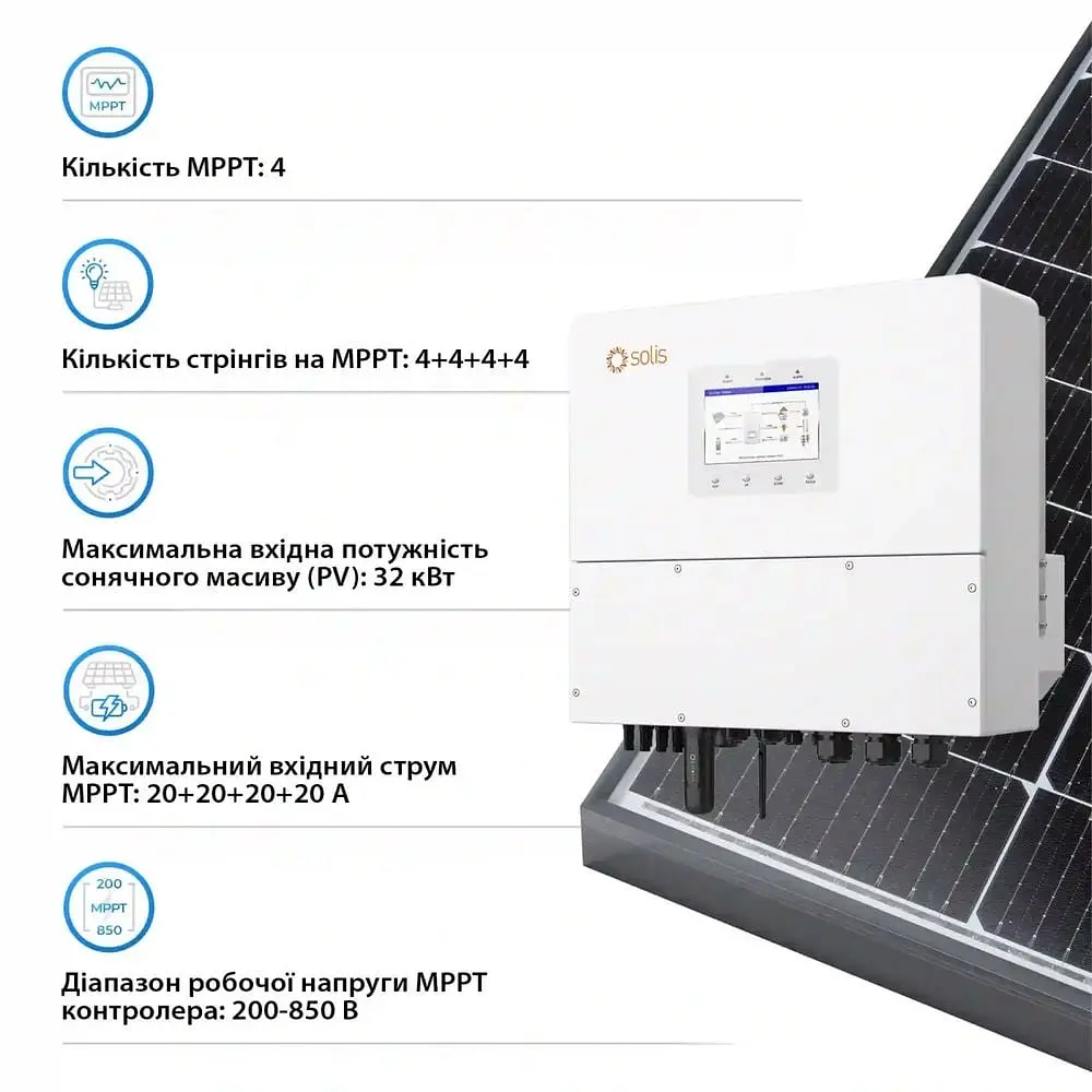 Гібридний трифазний інвертор 20kW Solis S6-EH3P20K-H 120-800V WiFi HV-battery 4 MPPT (42-00193) - фото 3