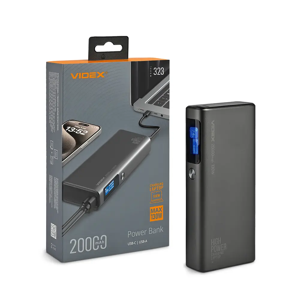 Павербанк 20000mAh VIDEX VPB-323 130W PD100W +Display VIDEX (28290-000)